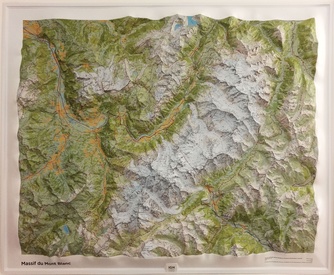 Reliëfkaart Relief Massif Mont Blanc met voelbaar 3D reliëf | 115 x 95 cm (9782758538738) | IGN - Institut Géographique National