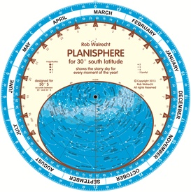 Sterrenkaart - Planisfeer 30 graden zuiderbreedte (engelstalig) | Rob Walrecht Productions