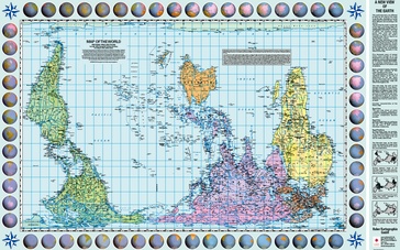 Wereldkaart World Peters Projectie upside down Pacific centered | 107 x 70 cm | Huber Verlag