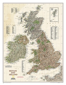 Wandkaart 20442 Britain and Ireland - Groot Brittannië en Ierland antiek, 60 x 76 cm | National Geographic