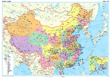 Wandkaart China – political, 95 x 69 cm | Gizi Map