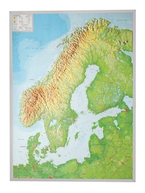 Wandkaart - Reliëfkaart Scandinavië met voelbaar 3D reliëf 77 x 55 x 2 cm | GeoRelief