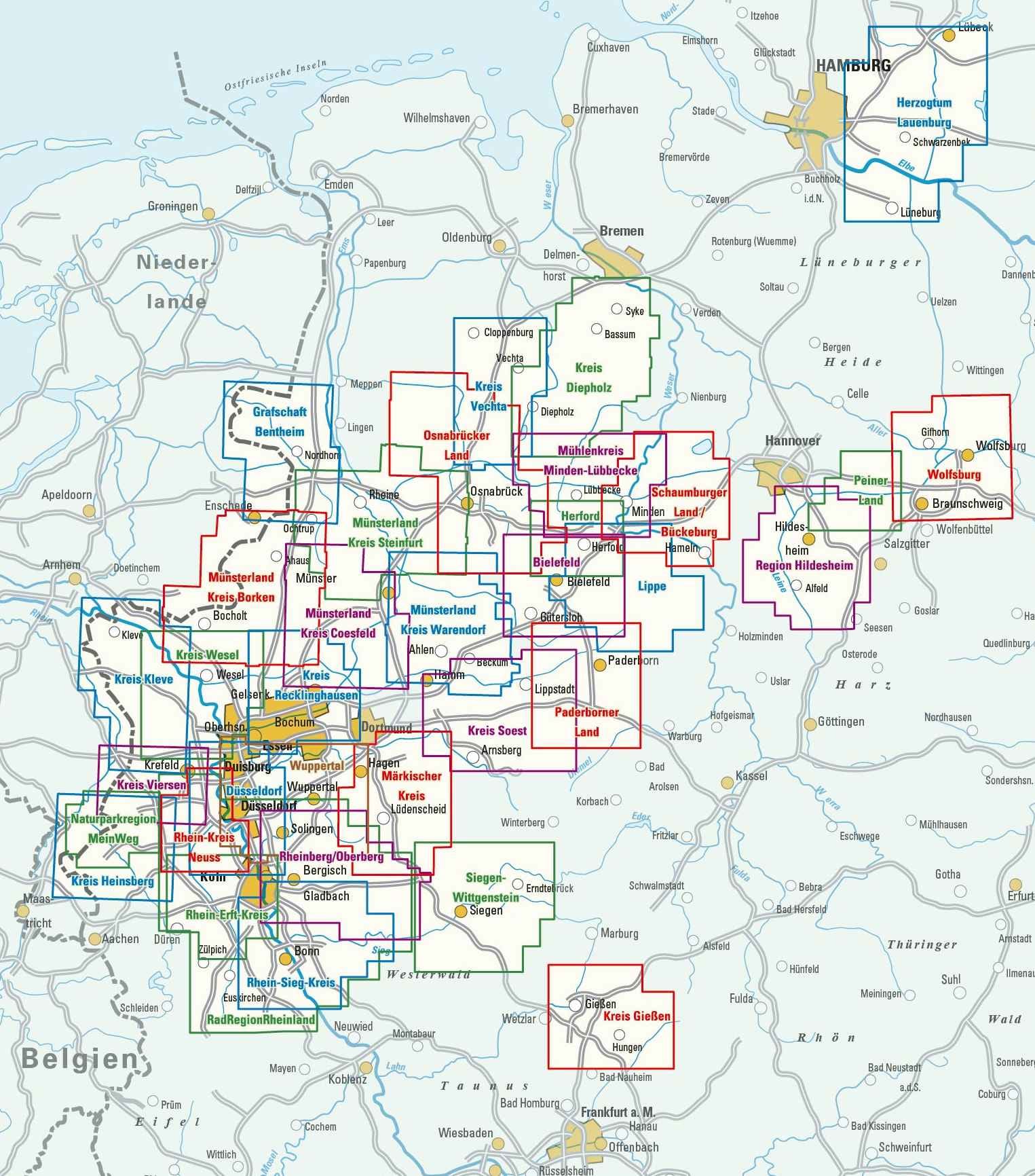 Overzicht Radwanderkarten met fietsknooppunten