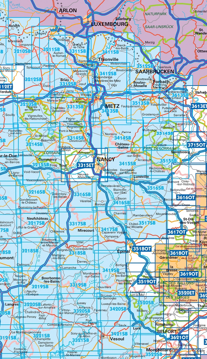 Overzicht IGN 25.000 Elzas - Lotharingen: West