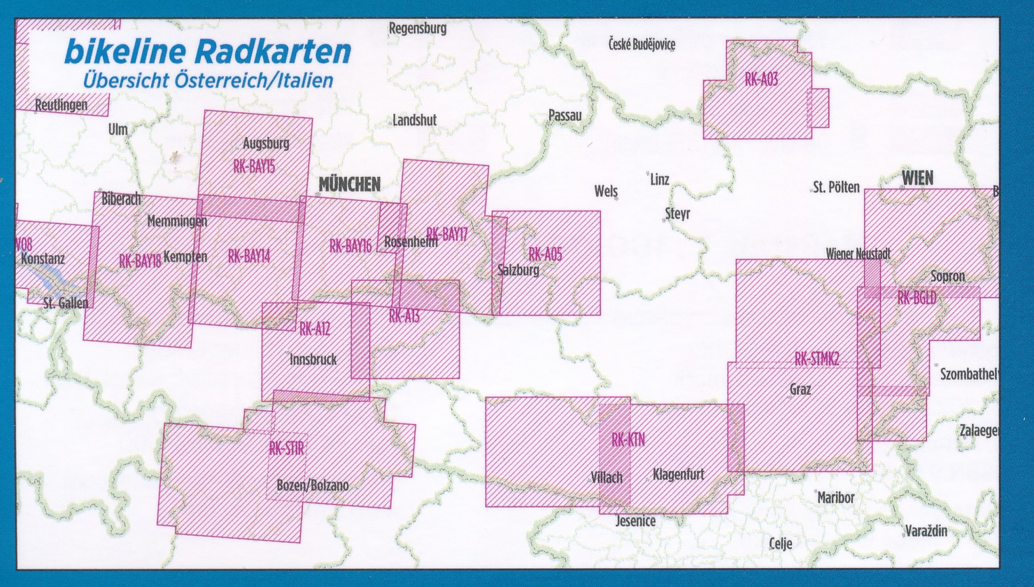 Overzicht Fietskaarten Bikeline Oostenrijk 1:100.000