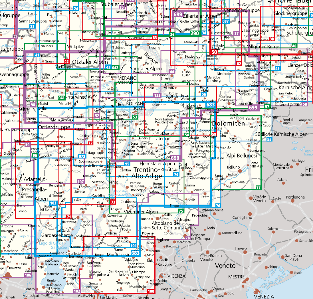 Overzicht Kompass wandelkaarten Veneto - Friuli 1:50.000