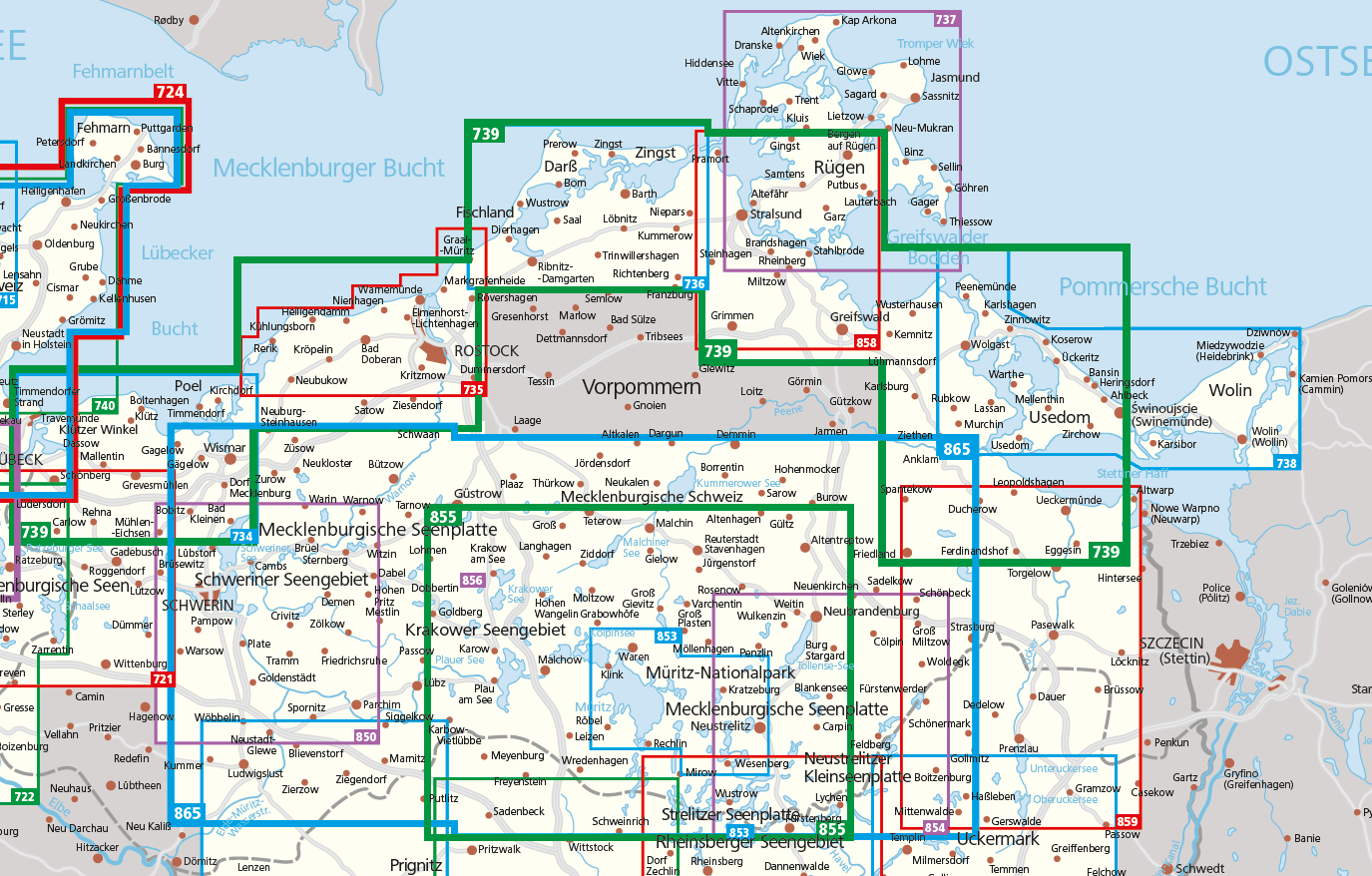 Overzicht Kompass wandelkaarten Mecklenburg Vorpommern