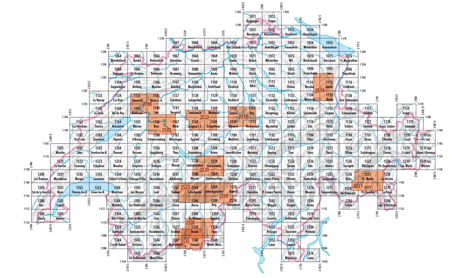 Overzicht wandelkaarten Zwitserland 1:25.000 Zusammenzetzung