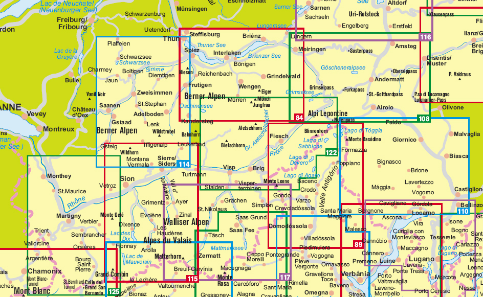 Overzicht Kompass wandelkaarten Berner Oberland