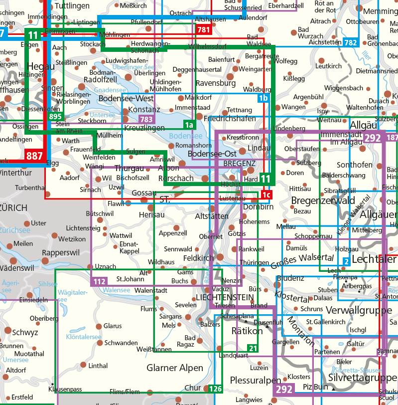 Overzicht Kompass wandelkaarten Bodensee Vorarlberg